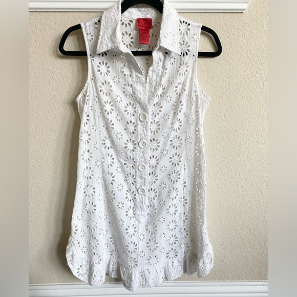 V Cristina embroidered eyelet fabric 100% cotton cover up - Picture 1 of 4